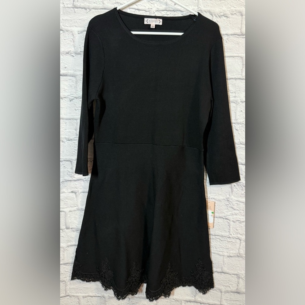 Nanette Laporte 3/4 Sleeve Black Lace Hem Dress, sz L, NWT